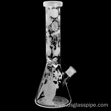 New Design 14 Inches heart pattern sandblasted Beaker Hookah Glass Smoking Water Pipe